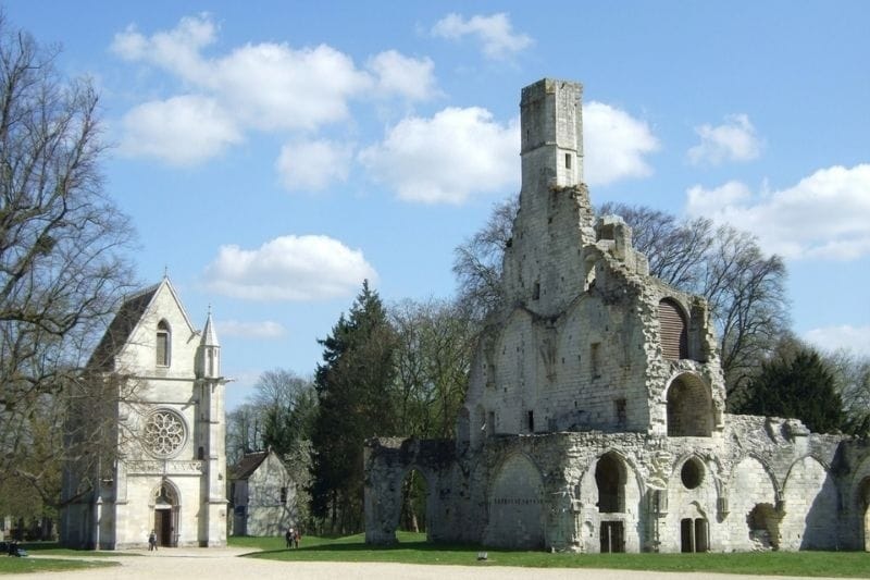 Ruins of the Cistercian Abbaye Royale de Chaalis with Gothic chapel alongside