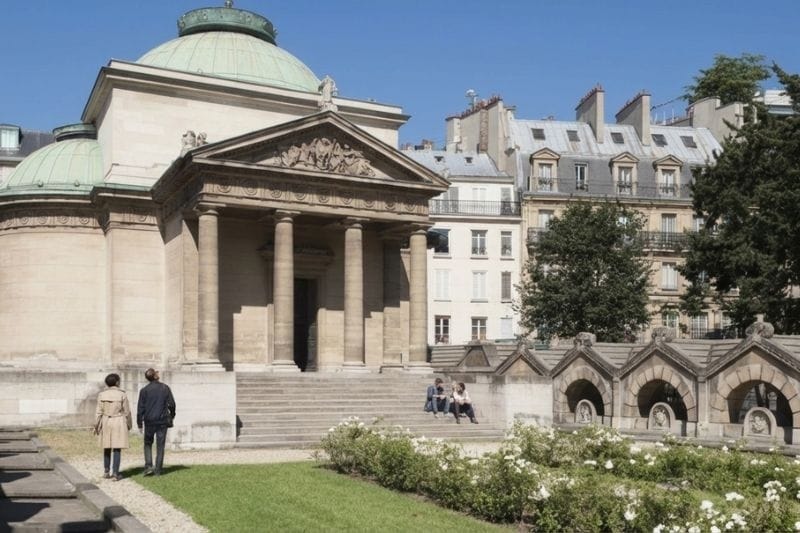 Neoclassical façade of the Chapelle Expiatoire with gardens, Paris