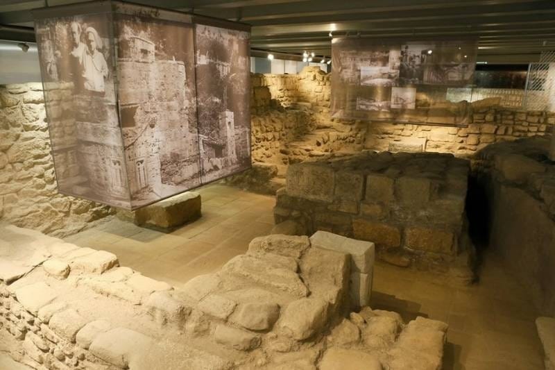 Roman stone foundations on display in the Crypte Archéologique beneath Notre-Dame