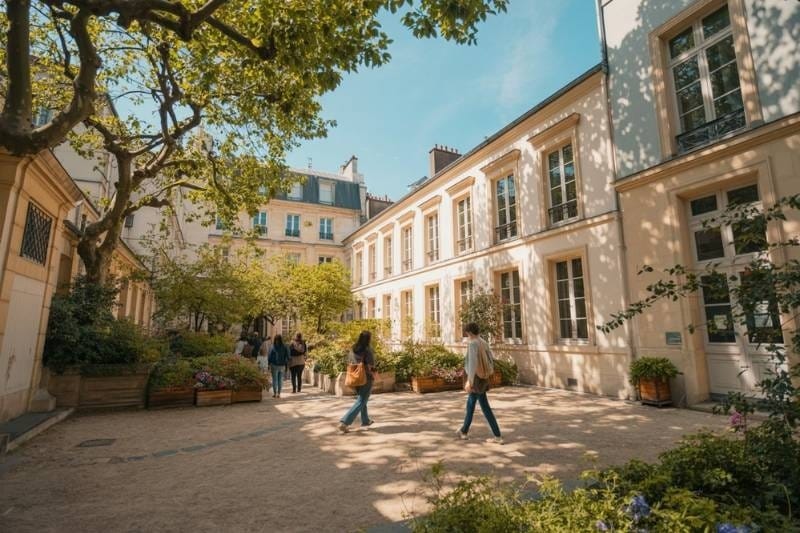 Sunlit garden courtyard of the Musée Eugène Delacroix in Saint-Germain-des-Prés