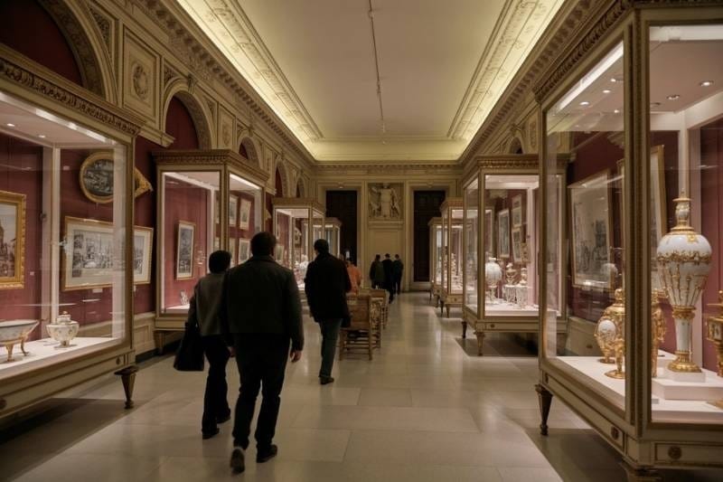 Ornate gallery hall of the Musée Jean-Jacques Henner with gilded display cases