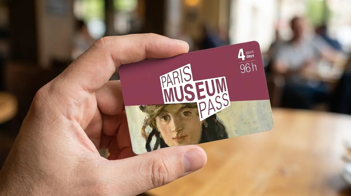 Holding the physical Paris Museum Pass card collected in Paris